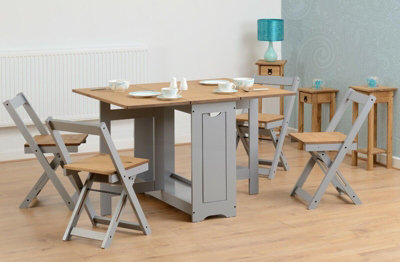 Santos Folding Drop leaf Butterfly Dining Set Table 4 Chairs Grey Waxed Pine