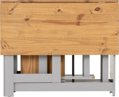 Santos Folding Drop leaf Butterfly Dining Set Table 4 Chairs Grey Waxed Pine