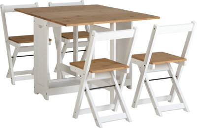 Santos Folding Drop leaf Butterfly Dining Set Table 4 Chairs White Waxed Pine