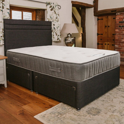 Sapphire Memory Foam Orthopaedic Sprung Divan Bed Set 3FT Single 2 Drawers Side - Naples Slate