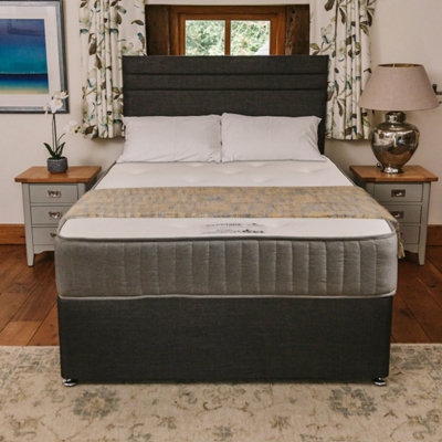 Sapphire Memory Foam Orthopaedic Sprung Divan Bed Set 4FT Small Double 2 Drawers Side - Naples Slate