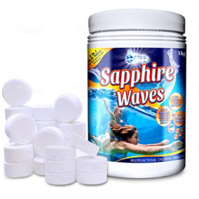 Sapphire Waves 5 in 1 Multifunction Chlorine Tablets for Hot Tubs, Spa, Swimming Pools. 1Kg