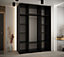 Sapporo II Black Mirrored Sliding Door Wardrobe with Lamella Effect (H)2050mm (W)1800mm (D)600mm