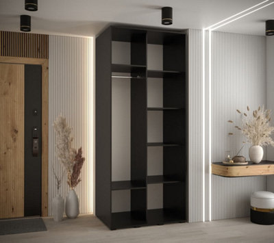 Sapporo II - Chic Black Mirrored Sliding Door Wardrobe - Compact Storage for Modern Living (H)2050mm (W)1100mm (D)600mm