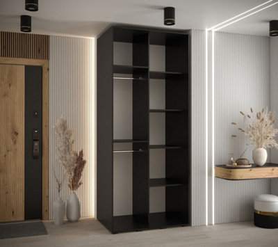 Sapporo II - Chic Black Mirrored Sliding Door Wardrobe - Compact Storage for Modern Living (H)2050mm (W)1100mm (D)600mm