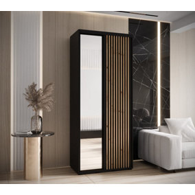 Sapporo II - Chic Black Mirrored Sliding Door Wardrobe - Compact Storage for Modern Living (H)2050mm (W)1200mm (D)600mm