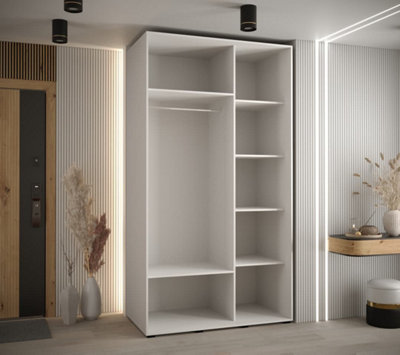 Sapporo II Clean White Matt Mirrored Sliding Door Wardrobe -  Space-Saving Storage Solution (H)2050mm (W)1300mm (D)600mm