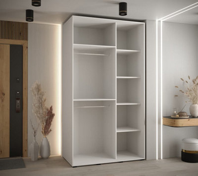Sapporo II Clean White Matt Mirrored Sliding Door Wardrobe -  Space-Saving Storage Solution (H)2050mm (W)1300mm (D)600mm