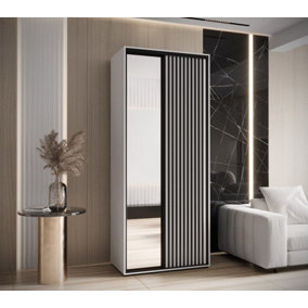 Sapporo II - Crisp White Mirrored Sliding Door Wardrobe - Compact Storage for Modern Living (H)2050mm (W)1000mm (D)600mm