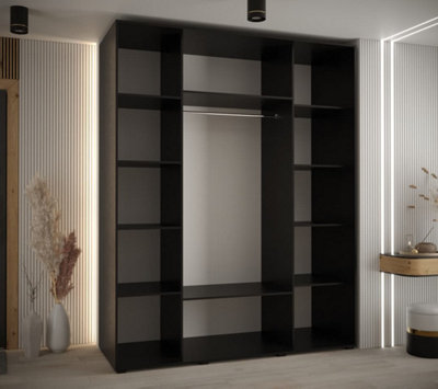 Sapporo II Mirrored Sliding Door Wardrobe - Black Matt (H)2050mm