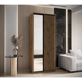 Sapporo II - Oak Artisan Mirrored Sliding Door Wardrobe - Compact Storage for Modern Living (H)2050mm (W)1100mm (D)600mm