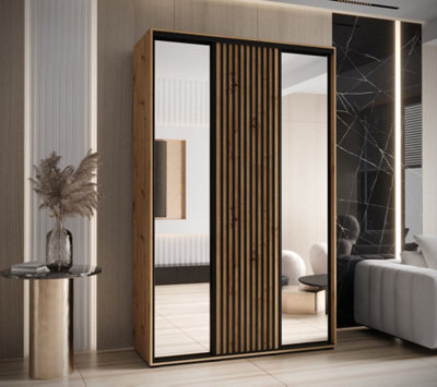 Sapporo II Oak Artisan Mirrored Sliding Door Wardrobe Streamlined Storage H 2050mm W 1500mm D 600mm