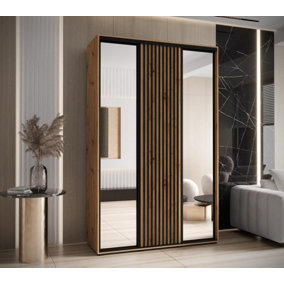 Sapporo II  Oak Artisan Mirrored Sliding Wardrobe - Efficient Storage (H)2050mm (W)1600mm (D)600mm