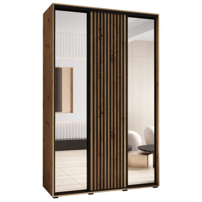 Sapporo II  Oak Artisan Mirrored Sliding Wardrobe - Efficient Storage (H)2050mm (W)1600mm (D)600mm