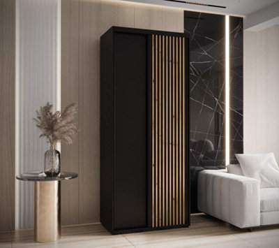 Sapporo Sliding Door Wardrobe - Stylish and Compact - Black Matt (H)2050mm (W)1100mm (D)600mm