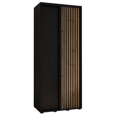 Sapporo Sliding Door Wardrobe - Stylish and Compact - Black Matt (H)2050mm (W)1100mm (D)600mm