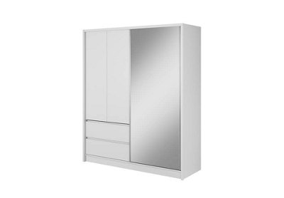 Sara Mirrored Wardrobe 1800mm with Drawers in White