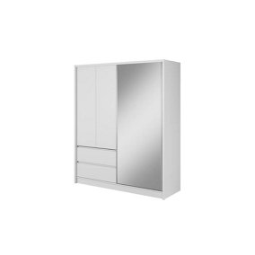 Sara Mirrored Wardrobe 1800mm with Drawers in White