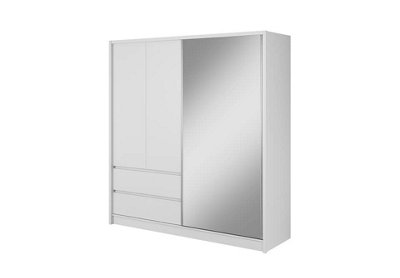 Sara Mirrored Wardrobe 2000mm with Drawers in White