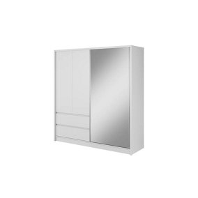 Sara Mirrored Wardrobe 2000mm with Drawers in White