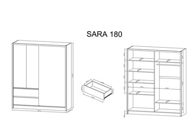 Sara Mirrored Wardrobe with Drawers in White and Oak Artisan W1840mm x H2140mm x D620mm
