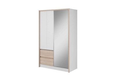 Sara Mirrred Wardrobe 130cm with Drawers in White and Oak Sonoma | DIY ...