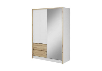 Sara Mirrred Wardrobe 150cm with Drawers in White and Oak Artisan | DIY ...