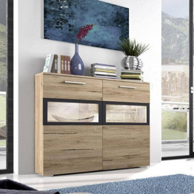 Sarah 45 Display Cabinet in San Remo Oak - Compact & Stylish Two-Door Design with Shelf - W910mm x H920mm x D400mm