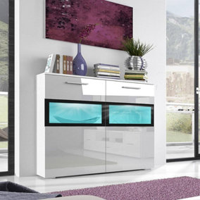 Sarah 45 Display Cabinet - Modern White Gloss Finish with LED Option - W910mm x H920mm x D400mm