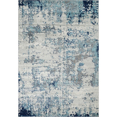 SARAH Abstract Modern Marble Navy/Aqua Area Rug 140 x 200 cm