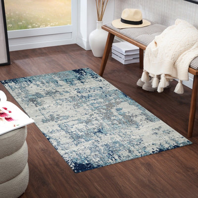 SARAH Abstract Modern Marble Navy/Aqua Area Rug 80 x 150 cm