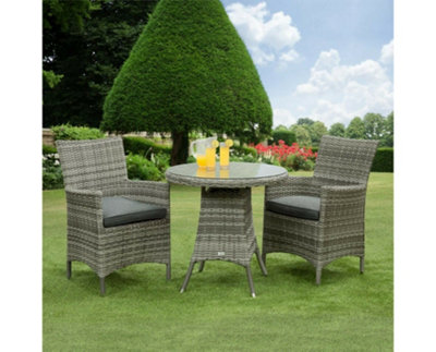 Sarasota 2 Seat Rattan Garden Bistro Furniture Set with Aluminium Frame in Grey