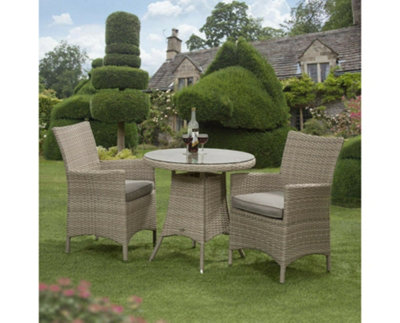 Sarasota 2 Seat Rattan Garden Bistro Furniture Set with Aluminium Frame in Natural