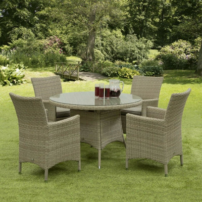Arizona rattan garden furniture 4 seat dining set with round table discount