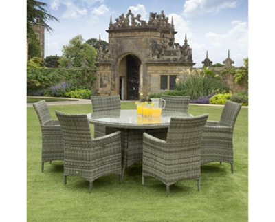 Sarasota 6 Seat Rattan Round Garden Dining Set with Aluminium Frame in Grey