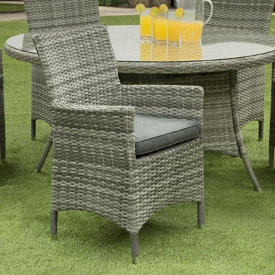 Sarasota 6 Seat Rattan Round Garden Dining Set with Aluminium Frame in Grey