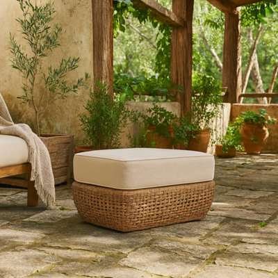 Sardinia Natural Rattan Outdoor Footstool with Beige Cushion