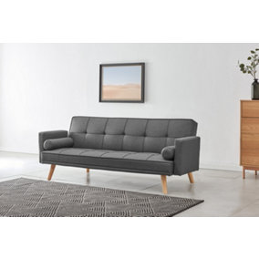 Sarnia Sofa Bed Tufted Design Linen Fabric With Bolster Cushions, Charcoal Linen