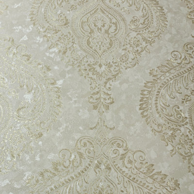Sartoria Athena Damask Cream & Gold Glitter Wallpaper LT7704