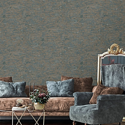 Sartoria Rustica Texture Teal/Gold Wallpaper