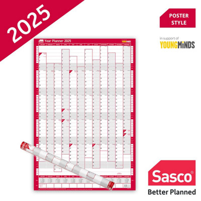 Sasco 2025 Portrait Year Wall Planner Calendar Poster 610mm W x 915mm H