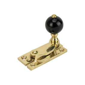 Sash Heritage Claw Fastener with Black Wood Knob (Non-Locking) - Polished Brass