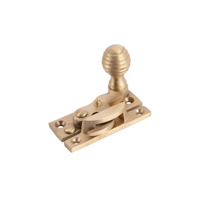 Sash Heritage Claw Fastener with Reeded Knob (Locking) - Satin Brass