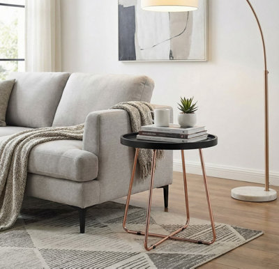 Sasha Round Side End Table (Black Top/Copper Frame) | DIY at B&Q