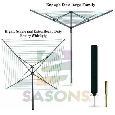 SASONS 60M 4 Arm Heavy Duty Rotary Washing Line with Ground Spike & Protective Cover  Outdoor Clothes Airer