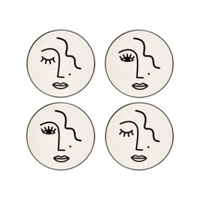 Sass & Belle Abstract Face White Coasters - Set of 4