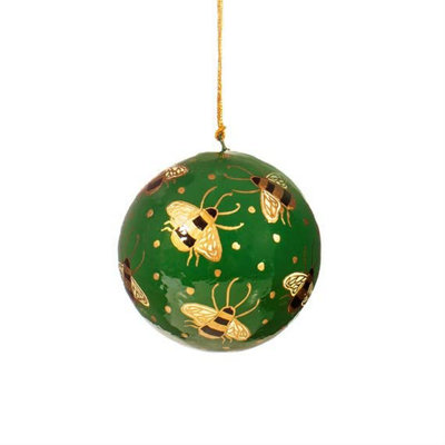 Sass & Belle Bees Green Papier Mache Bauble