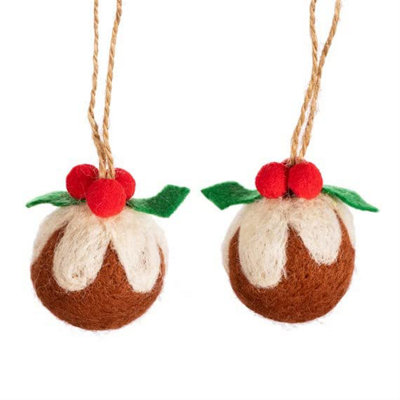 Sass & Belle Christmas Pudding Felt Hanging Decoration - Set of 2