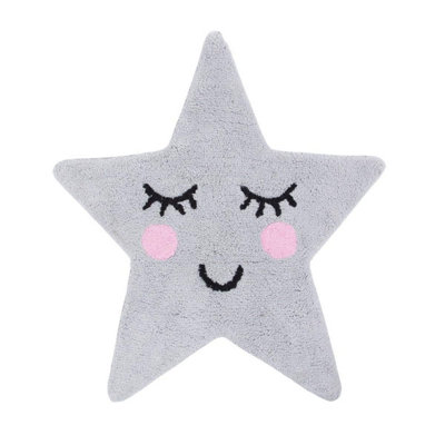 Sass & Belle Cute Sweet Dreams Smiling Star Children's Rug Mat, Grey