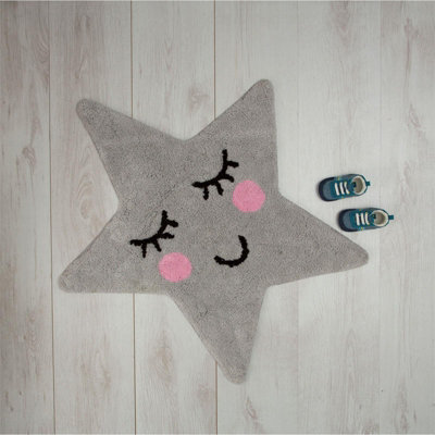 Sass & Belle Cute Sweet Dreams Smiling Star Children's Rug Mat, Grey